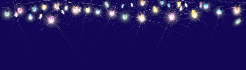Wall Mural - vector christmas lights on blue background.
