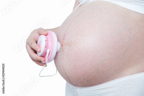 Fotografia, Obraz Asian pregnant woman check fetal heart sound her belly