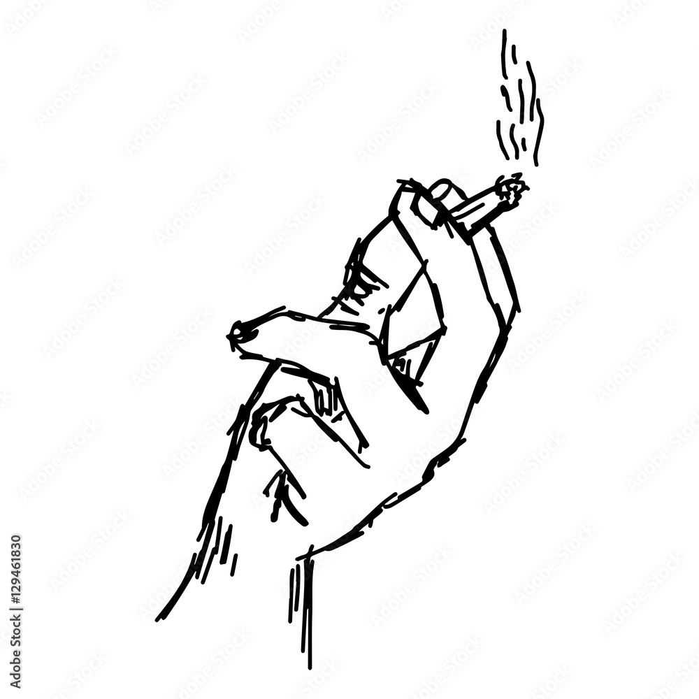 illustration vector hand drawn of hand holding cigarette with sm Stock  Vector