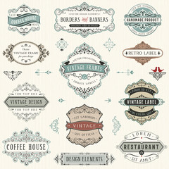 Wall Mural - vintage ornate labels, signs, banners and frames. vector illustration.