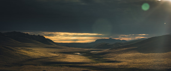 Cloudy sunrise in the countryside.