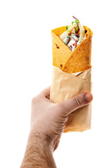 Wall Mural - wrapped sandwich in man hand