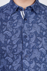 Dark blue shirt with a pattern close up