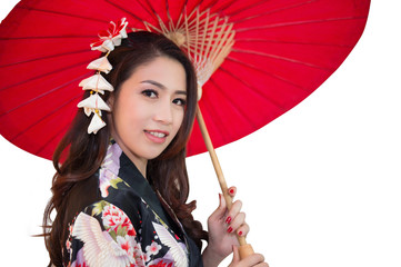 Beautiful young asian woman wearing traditional japanese kimono