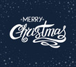 © redboxart - 'Merry Christmas' handwritten inscription on dark blue background with beautiful snowflakes. Hand drawn lettering.