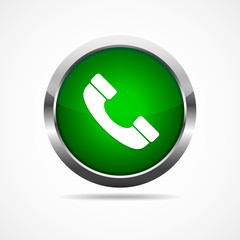 Wall Mural - green glossy telephone button. vector illustration