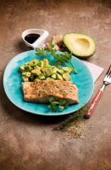 Poster - grilled salmon with sesame seed soy sauce and avocado salad