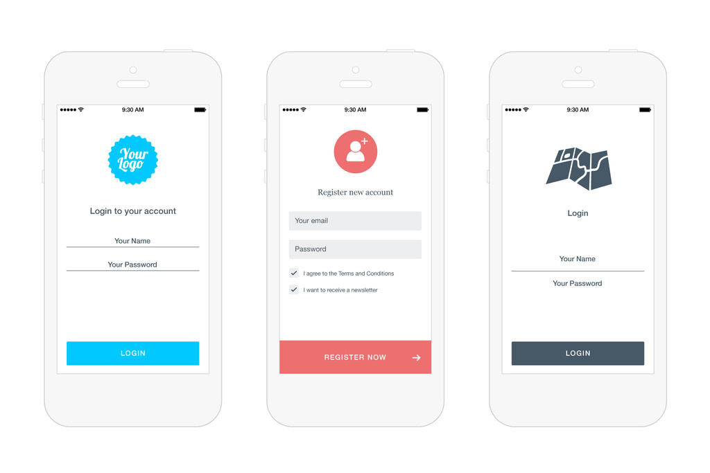 Basic Set of Mobile Login Screen Layouts Stock Template | Adobe Stock