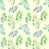 Fototapeta Dziecięca - Floral seamless pattern with olive branch. Vegetable background in hand drawn watercolor style.