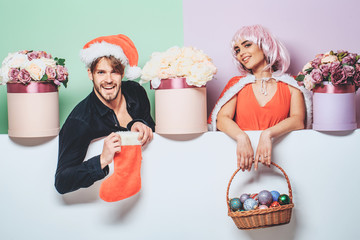 Wall Mural - christmas couple with flowers