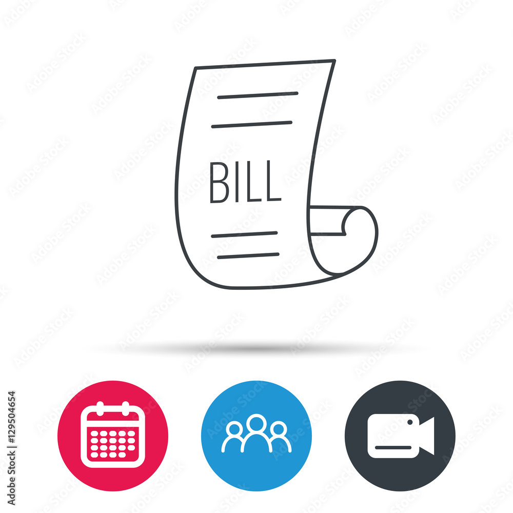 Bill icon. Pay document sign. Business invoice or receipt symbol. Group ...