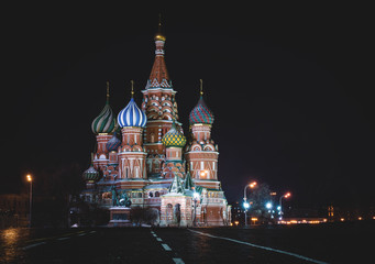 Moscow, Russia, Red square,view of St. Basil's Cathedral at night 