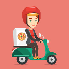 Canvas Print - Woman delivering pizza on scooter.