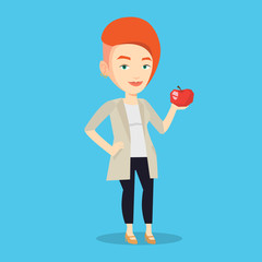 Canvas Print - Young woman holding apple vector illustration.