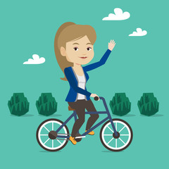 Poster - Woman riding bicycle vector illustration.