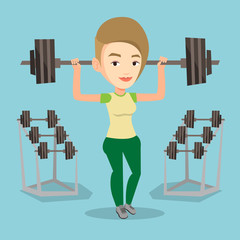 Poster - Woman lifting barbell vector illustration.