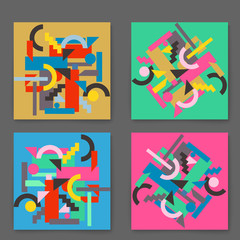 Wall Mural - vector set retro cards with colorful geometric shapes