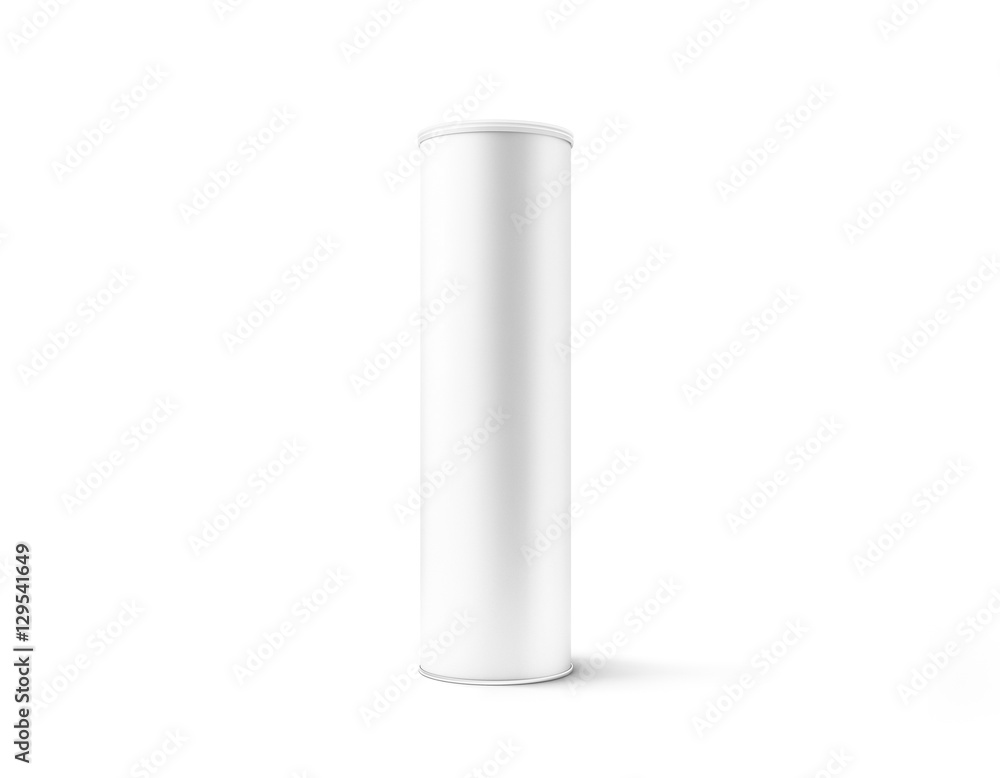 Blank white cardboard cylinder box mockup with plastic lid, 3d rendering. Clear cyllindrical tube container with cap mock up. Snack or bottle carton packaging template. Paper tin round canister. - obrazy, fototapety, plakaty 
