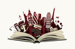 open book with landmarks to world