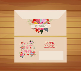 Wall Mural - Template for decorative envelope with flower