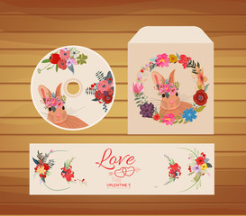 Wall Mural - Template for cd cover with floral bunny background