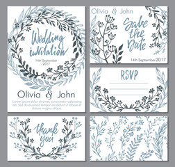 Wall Mural - Vector wedding collection. Templates for invitation, thank you card, save the date, RSVP
