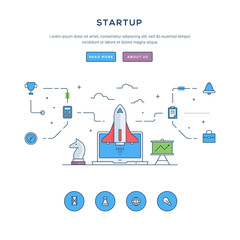 Wall Mural - startup. flat line business website banner template. modern thin line icons. illustration concept fo
