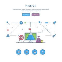 Wall Mural - mission. flat line business website banner template. modern thin line icons. illustration concept fo