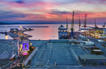 Industrial Commercial Port At Sunset, Ancona, Italy