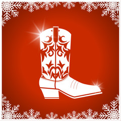 Wall Mural - American christmas card with cowboy boot on red background