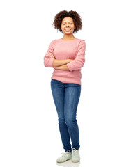 Wall Mural - happy african american young woman over white