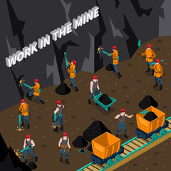 Poster - Miner People Isometric Composition