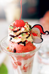 Sticker - Strawberry ice cream, whipped cream, cherries on the top.