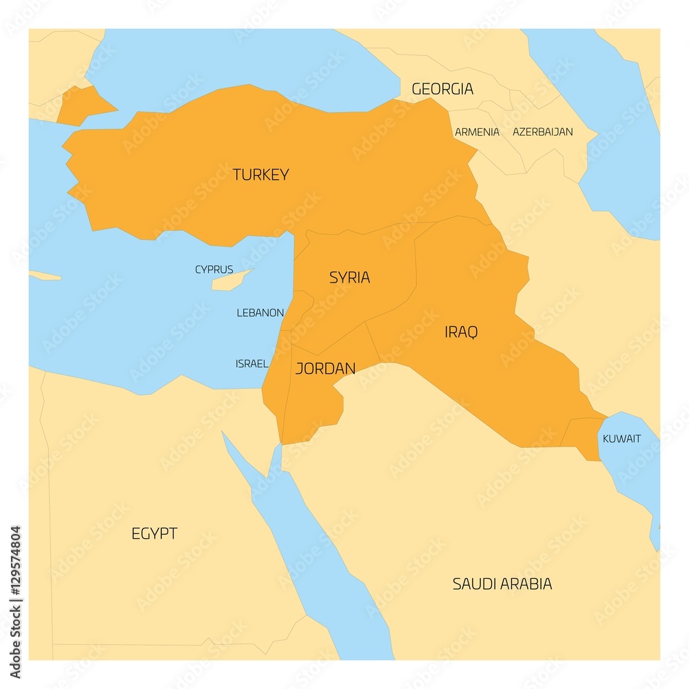 Vector de Stock Map of Middle East or Near East transcontinental