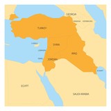 Map of Middle East or Near East transcontinental region with orange 