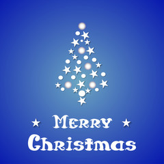 Christmas and New Year blue background with Christmas tree of stars.