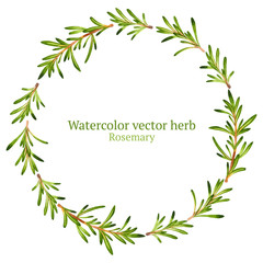  Watercolor vector wreath with rosemary
