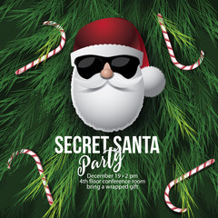 Secret Santa invitation template with Santa Claus. EPS 10 vector.