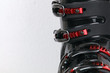 Ski boots preparing for winter season. Winter sports and activities concept background.