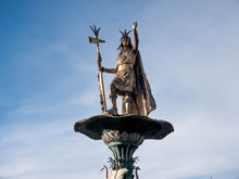 Manco Capac Water Fountain Golden Statue.