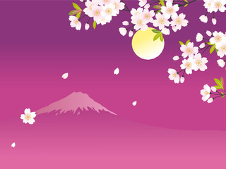 Sticker - 夜桜と富士山　イラスト