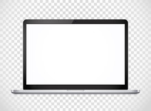 Modern Laptop Computer Vector Mockup Isolated On Transparent. Ve