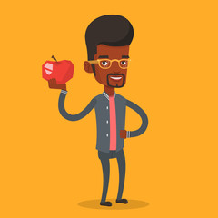 Sticker - Young man holding apple vector illustration.