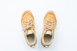 © arthorn - Men's casual outfits with brown shoes, travel preparations on white wooden background