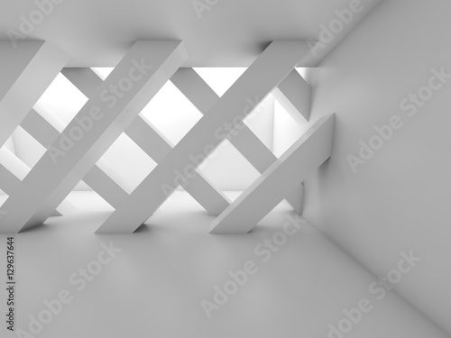 Obraz w ramie Diagonal girders, blank white interior 3d