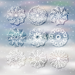 Poster - christmas snowflake with a shadow decoration set on snow backgro