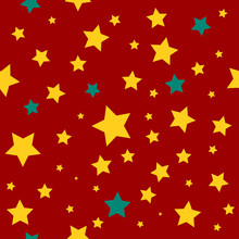 Yellow Green Stars Red Christmas Background. Vector Illustration.