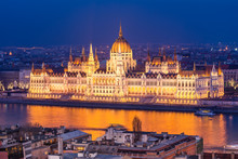 Panoramic Views To Budapest Parlament, Hungary