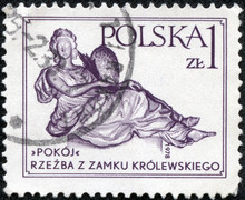 Stamp Printed In Poland Shows Sculpture From The Royal Palace "Peace" By Andre Le Brun