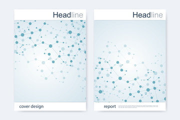 Canvas Print - scientific brochure design template. vector flyer layout, molecular structure with connected lines a